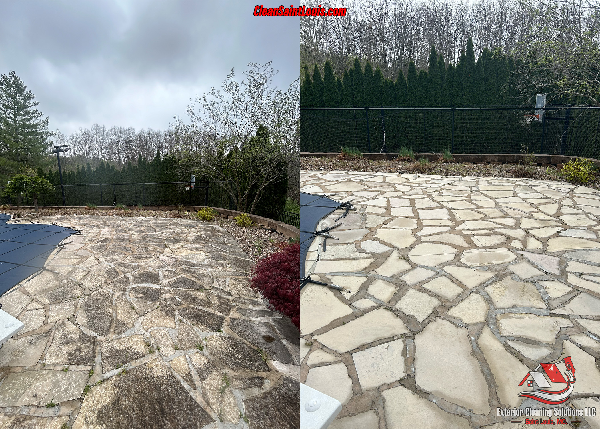 Safely Restore Your Flagstone Pool Deck with Soft Washing in St. Louis, MO